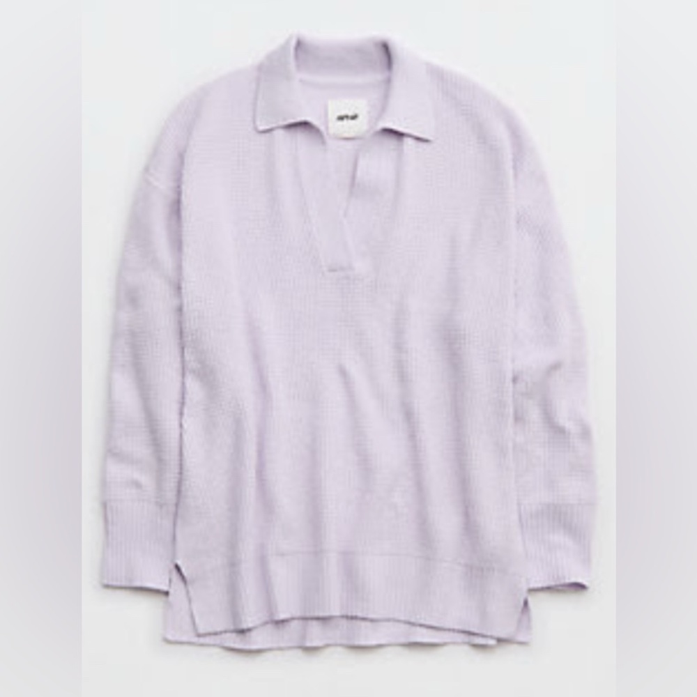 Aerie Purple V-Neck Sweater Cozy Knit Relaxed Fit